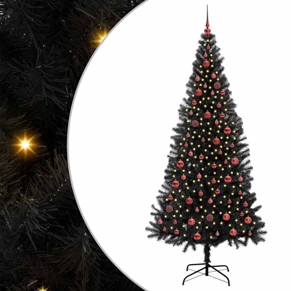 Produktbild för Julgran med 300 LED-lampor med stativ Svart 210 cm PVC