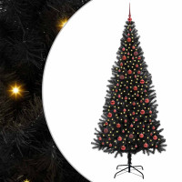 Produktbild för Julgran med 300 LED-lampor med stativ Svart 210 cm PVC