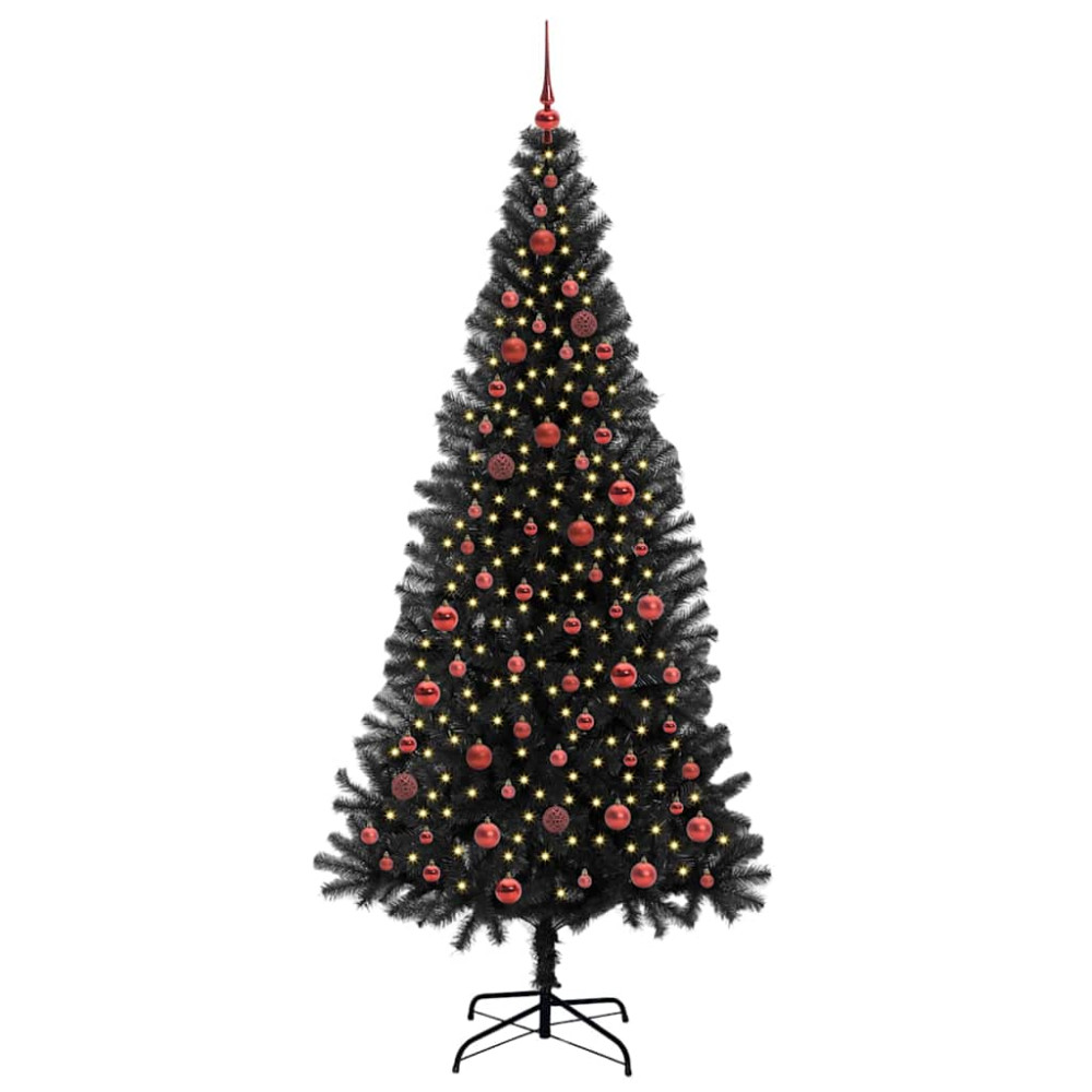 Produktbild för Julgran med 300 LED-lampor med stativ Svart 210 cm PVC