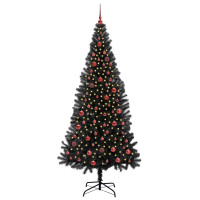Produktbild för Julgran med 300 LED-lampor med stativ Svart 210 cm PVC