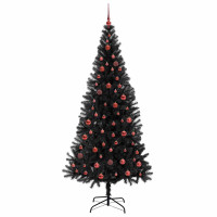 Produktbild för Julgran med 300 LED-lampor med stativ Svart 210 cm PVC