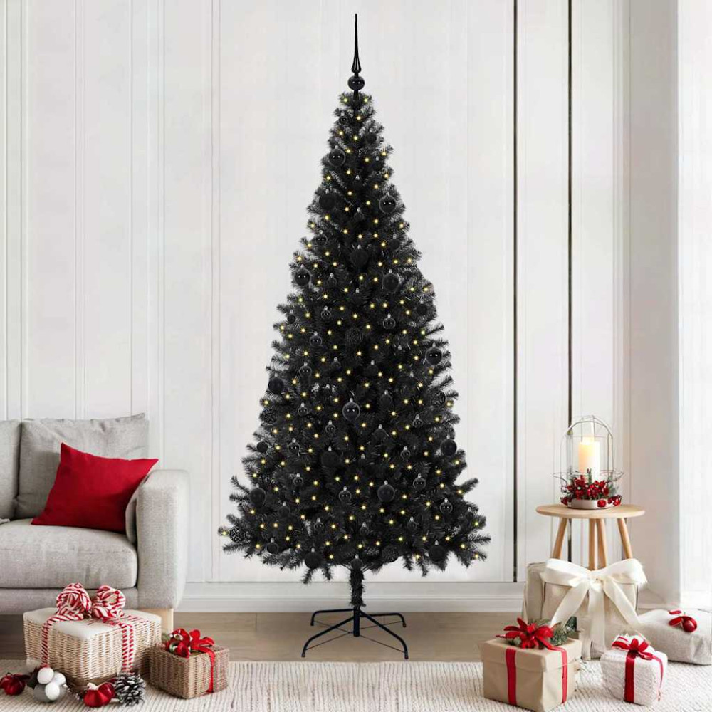 Produktbild för Julgran med 300 LED-lampor med stativ Svart 210 cm PVC