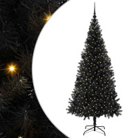 Produktbild för Julgran med 300 LED-lampor med stativ Svart 210 cm PVC