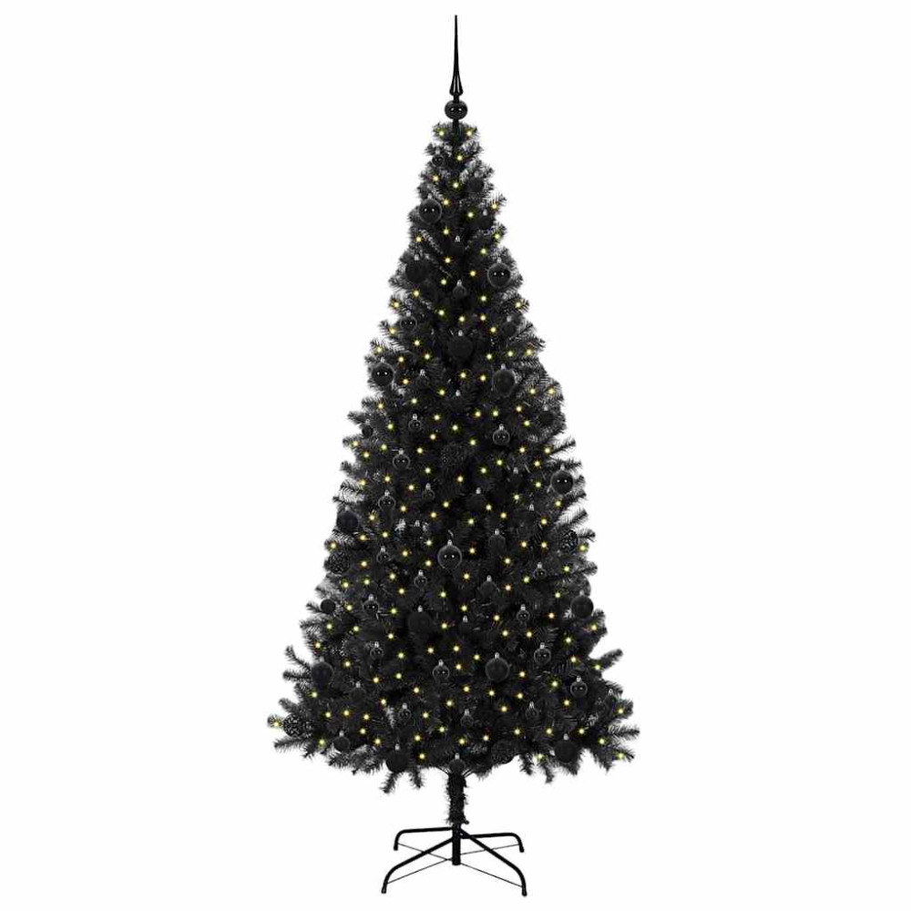 Produktbild för Julgran med 300 LED-lampor med stativ Svart 210 cm PVC