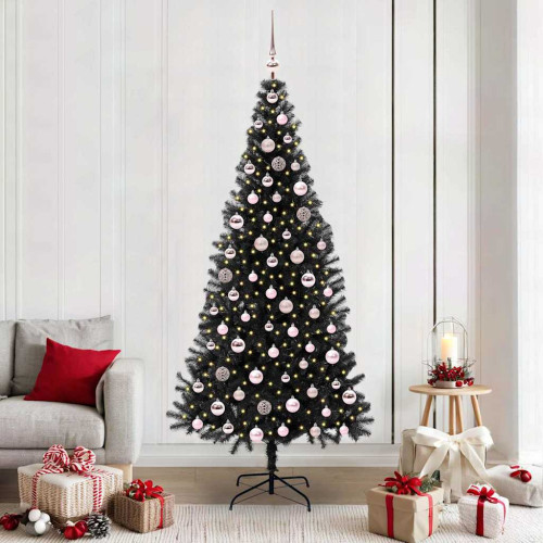 vidaXL Julgran med 300 LED-lampor med stativ Svart 210 cm PVC