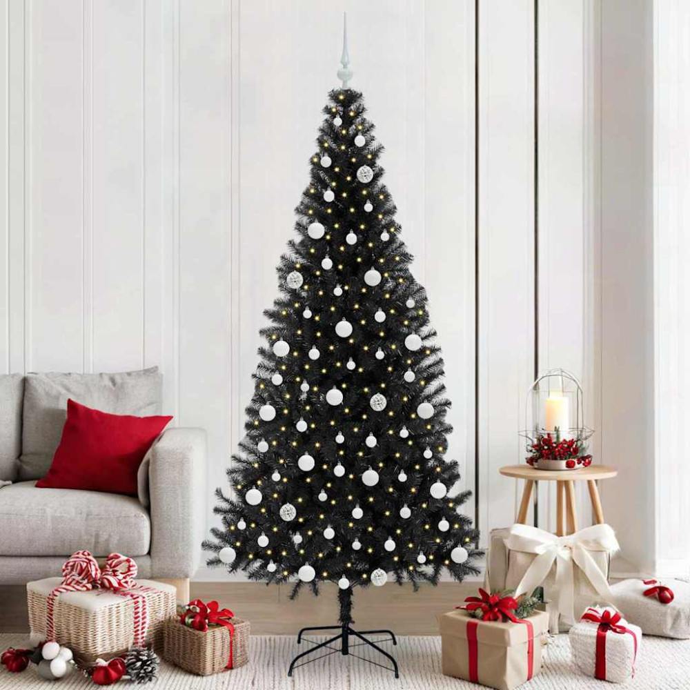 Produktbild för Julgran med 300 LED-lampor med stativ Svart 210 cm PVC