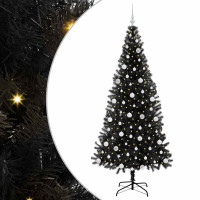 Produktbild för Julgran med 300 LED-lampor med stativ Svart 210 cm PVC