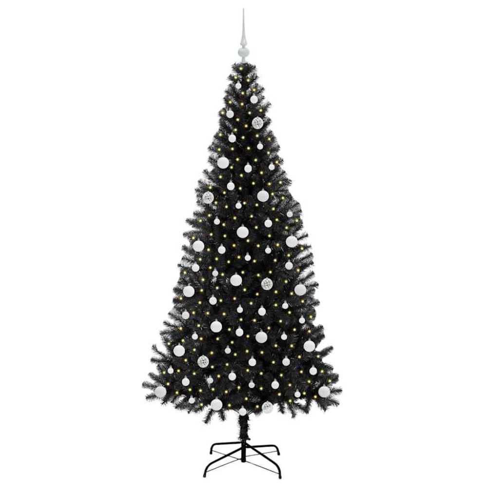 Produktbild för Julgran med 300 LED-lampor med stativ Svart 210 cm PVC