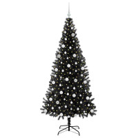 Produktbild för Julgran med 300 LED-lampor med stativ Svart 210 cm PVC