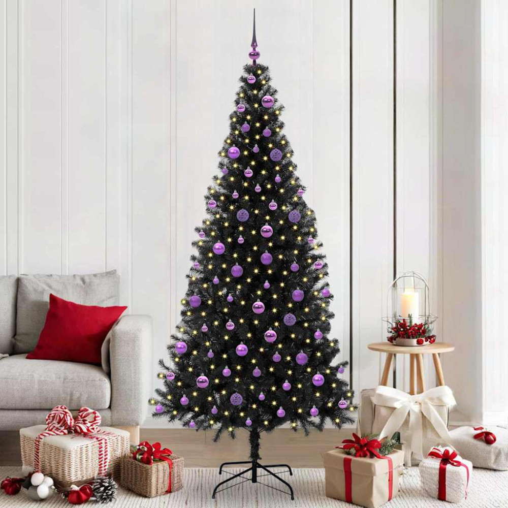Produktbild för Julgran med 300 LED-lampor med stativ Svart 210 cm PVC
