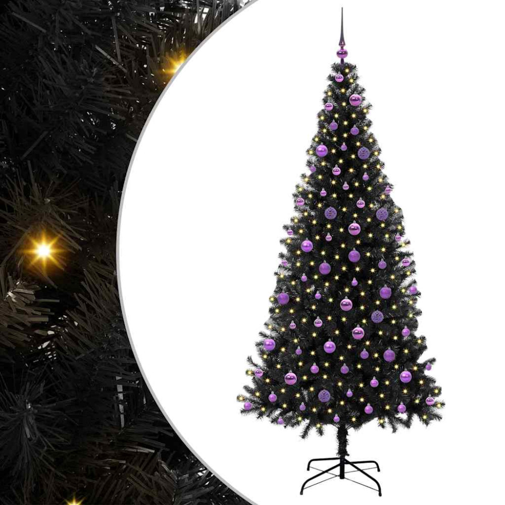 Produktbild för Julgran med 300 LED-lampor med stativ Svart 210 cm PVC