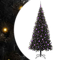 Produktbild för Julgran med 300 LED-lampor med stativ Svart 210 cm PVC