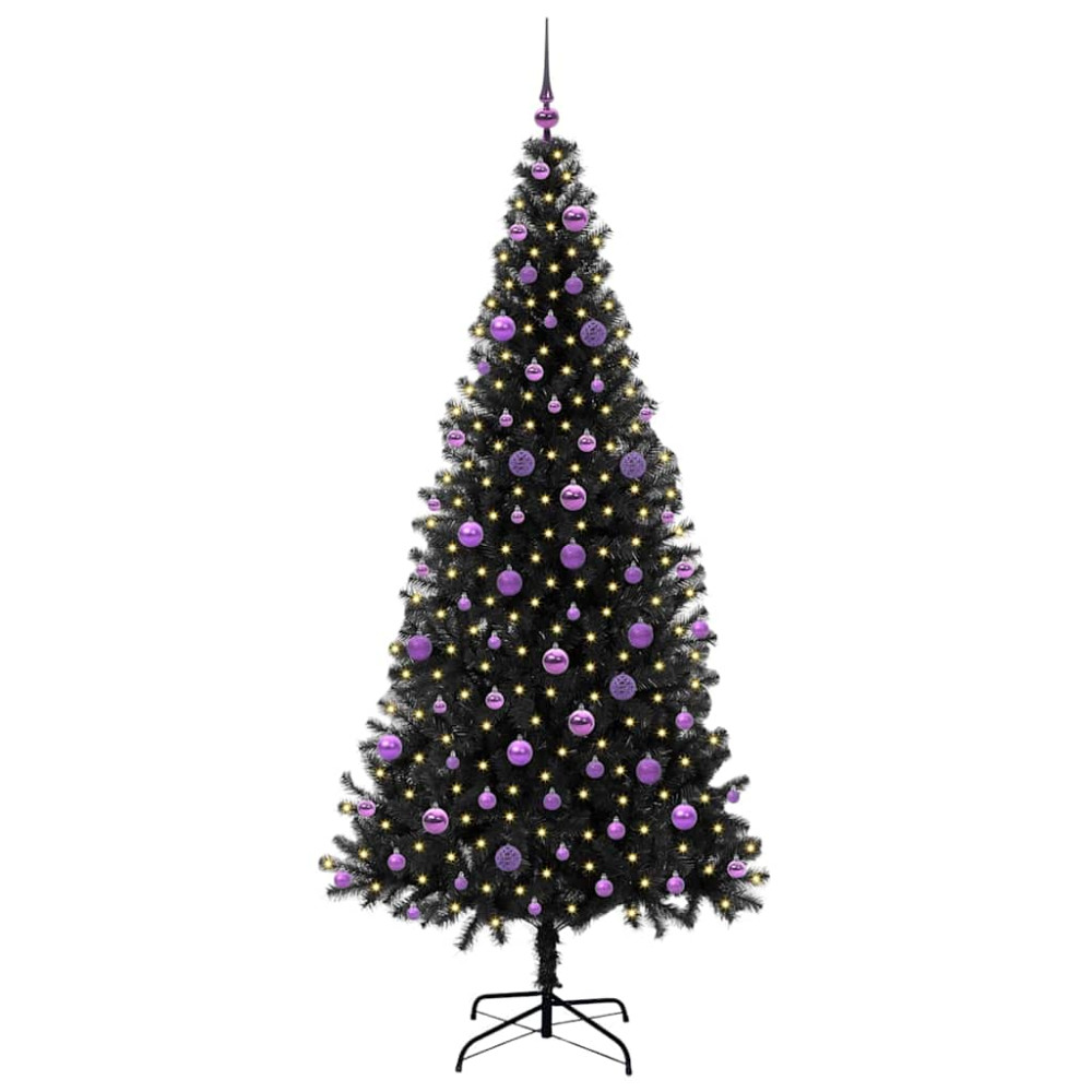 Produktbild för Julgran med 300 LED-lampor med stativ Svart 210 cm PVC