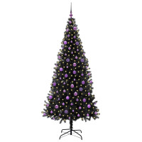 Produktbild för Julgran med 300 LED-lampor med stativ Svart 210 cm PVC