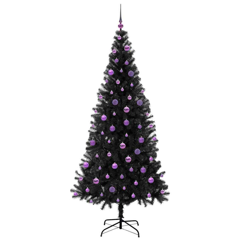 Produktbild för Julgran med 300 LED-lampor med stativ Svart 210 cm PVC