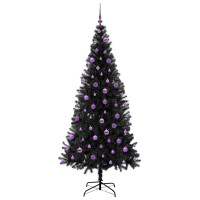 Produktbild för Julgran med 300 LED-lampor med stativ Svart 210 cm PVC