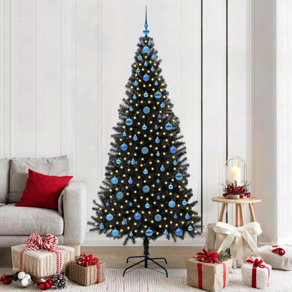 Produktbild för Julgran med 300 LED-lampor med stativ Svart 210 cm PVC