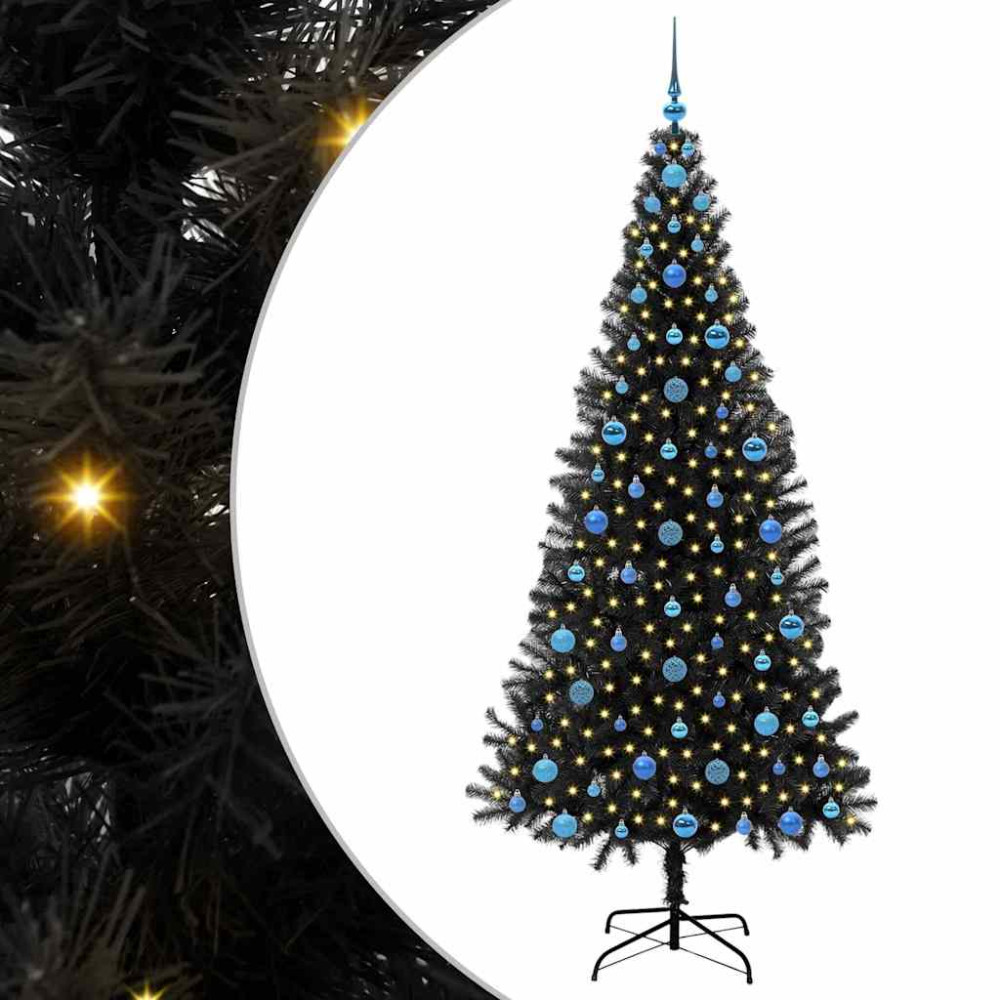 Produktbild för Julgran med 300 LED-lampor med stativ Svart 210 cm PVC