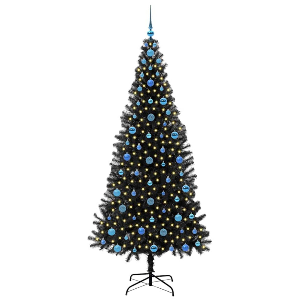 Produktbild för Julgran med 300 LED-lampor med stativ Svart 210 cm PVC