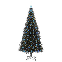 Produktbild för Julgran med 300 LED-lampor med stativ Svart 210 cm PVC
