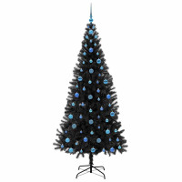 Produktbild för Julgran med 300 LED-lampor med stativ Svart 210 cm PVC