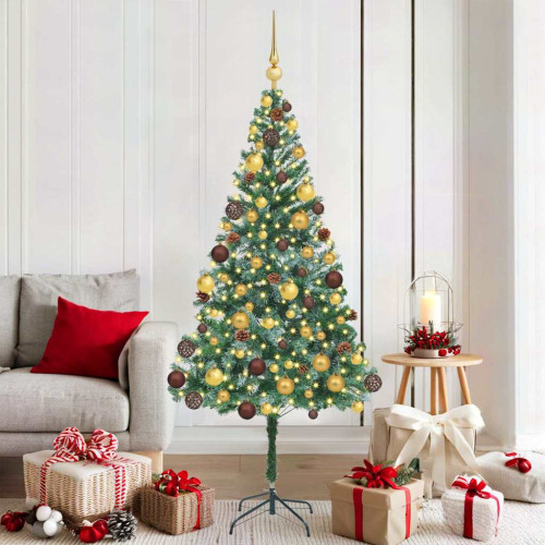 vidaXL Konstgjord julgran med 300 LED-lampor Grön 180 cm PVC och Stål