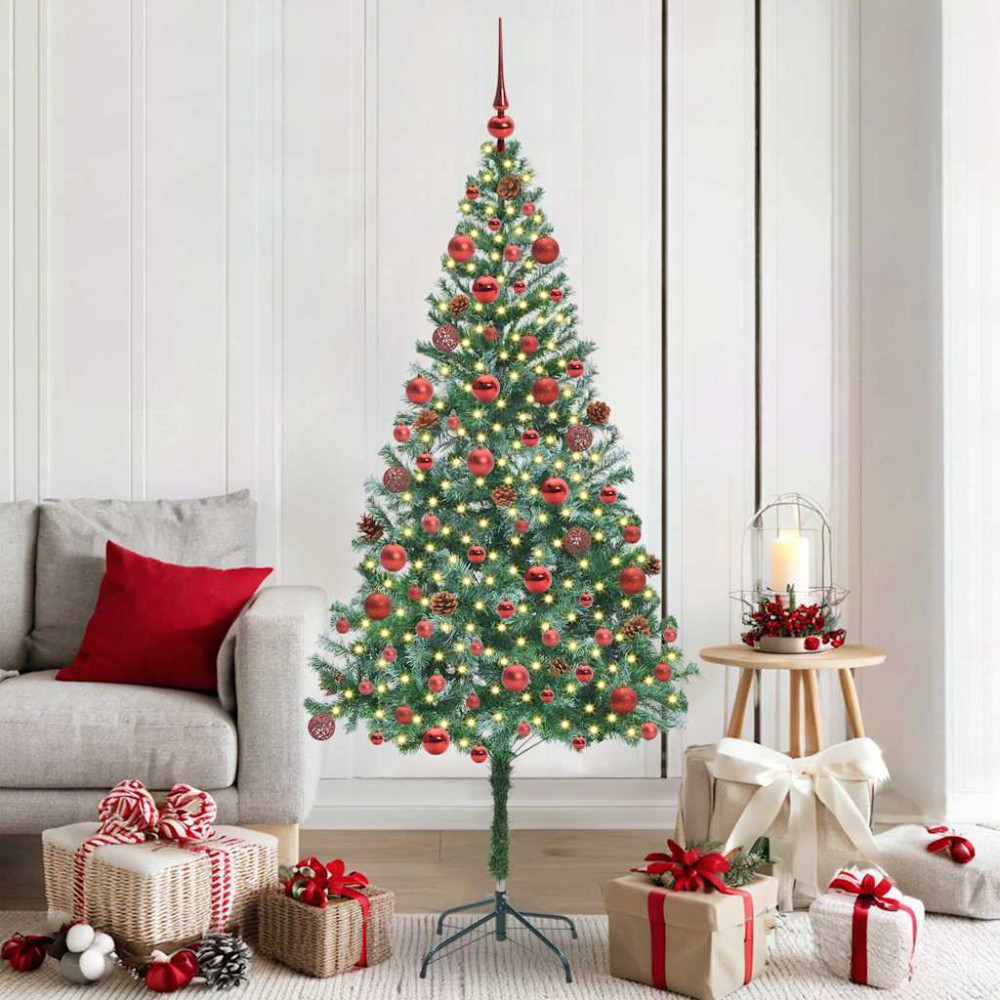 Produktbild för Konstgjord julgran med 300 LED-lampor Grön 180 cm PVC och Stål