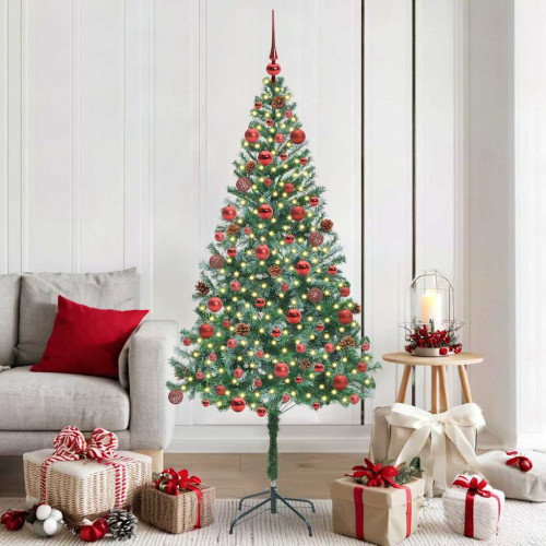 vidaXL Konstgjord julgran med 300 LED-lampor Grön 180 cm PVC och Stål