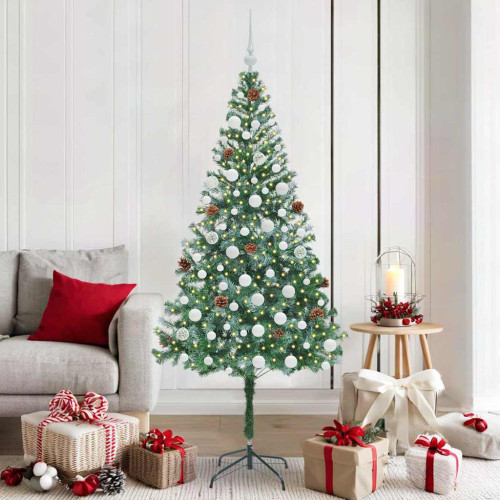 vidaXL Konstgjord julgran med 300 LED-lampor Grön 180 cm PVC och Stål