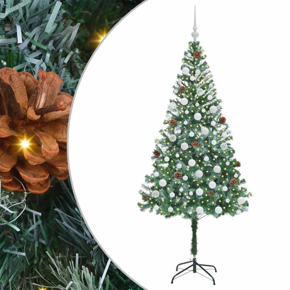 Produktbild för Konstgjord julgran med 300 LED-lampor Grön 180 cm PVC och Stål