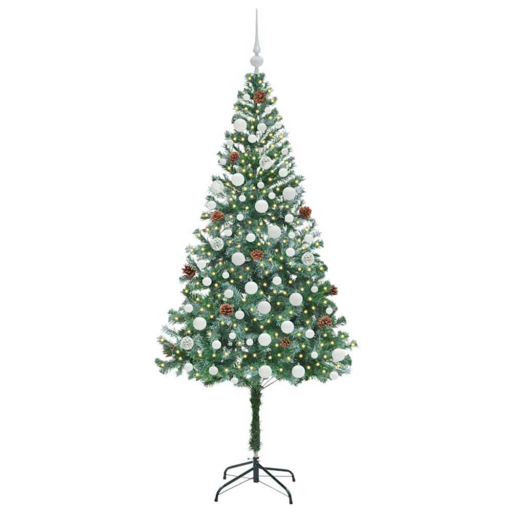 Produktbild för Konstgjord julgran med 300 LED-lampor Grön 180 cm PVC och Stål