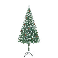 Produktbild för Konstgjord julgran med 300 LED-lampor Grön 180 cm PVC och Stål