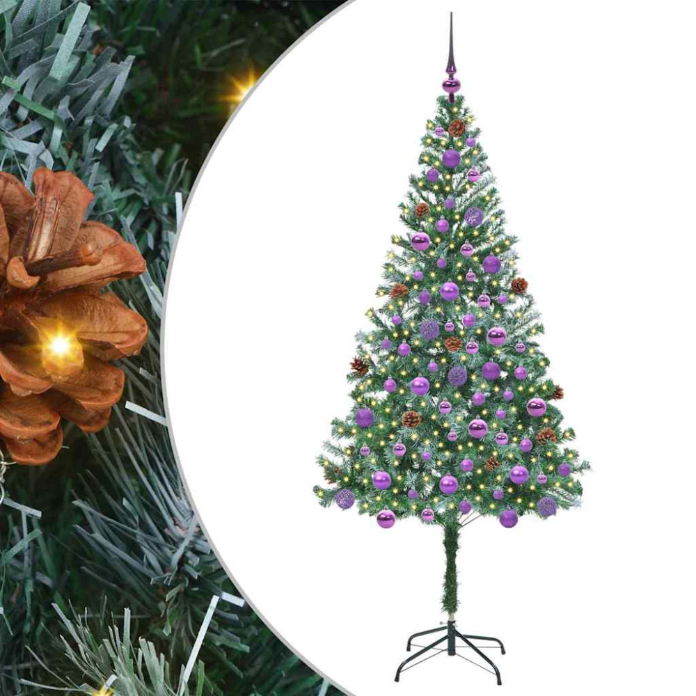 Produktbild för Konstgjord julgran med 300 LED-lampor Grön 180 cm PVC och Stål