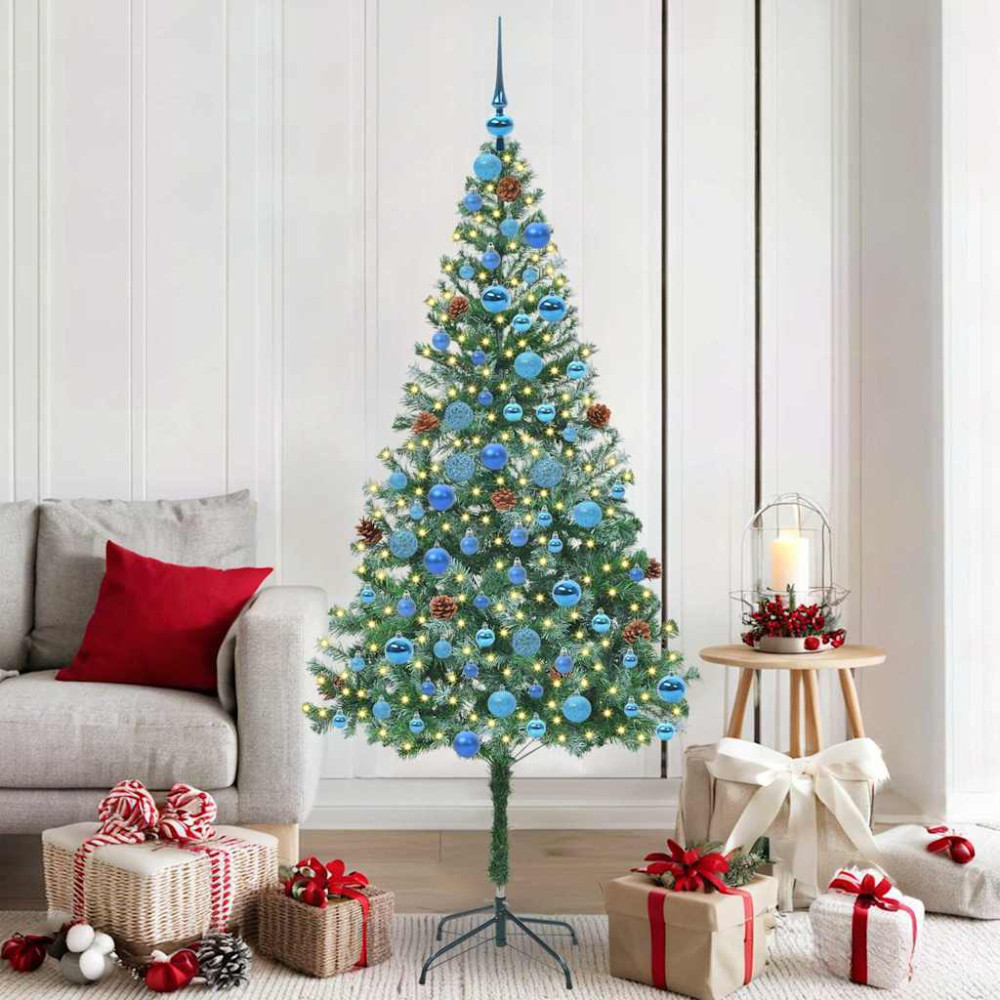 Produktbild för Konstgjord julgran med 300 LED-lampor Grön 180 cm PVC och Stål