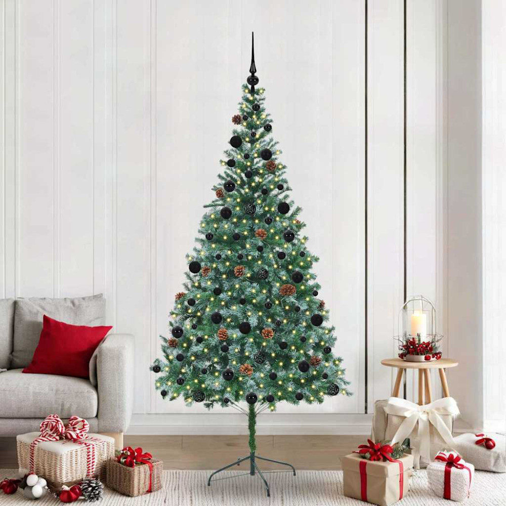 Produktbild för Konstgjord julgran med 300 LED-lampor Grön 210 cm PVC och Stål