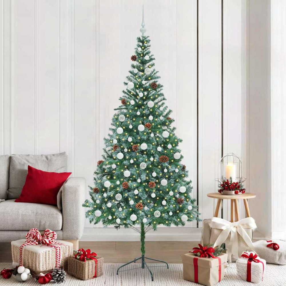 Produktbild för Konstgjord julgran med 300 LED-lampor Grön 210 cm PVC och Stål