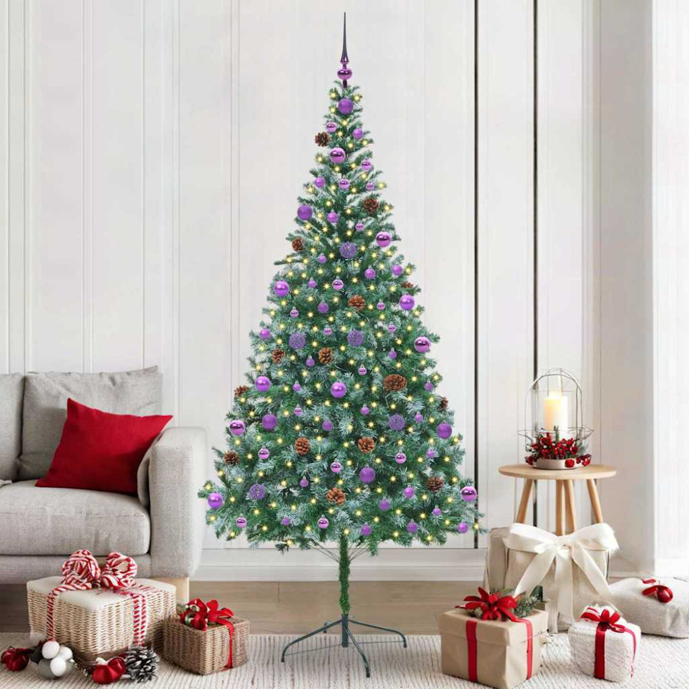 Produktbild för Konstgjord julgran med 300 LED-lampor Grön 210 cm PVC och Stål