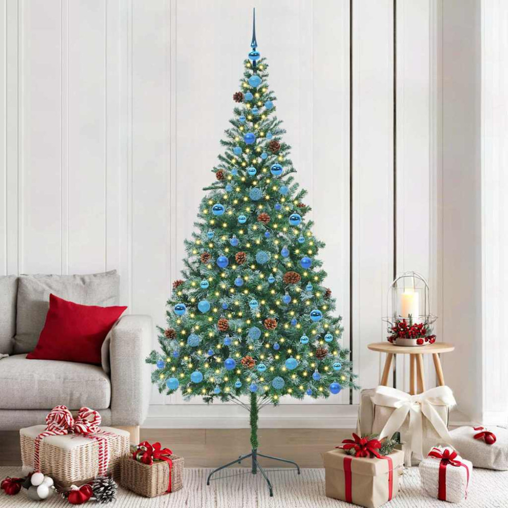 Produktbild för Konstgjord julgran med 300 LED-lampor Grön 210 cm PVC och Stål