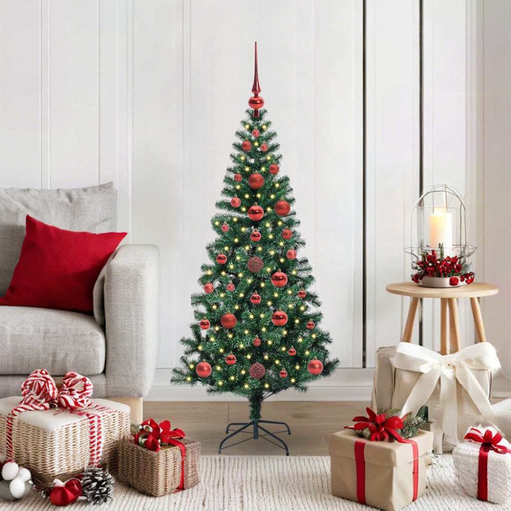 Produktbild för Konstgjord Förbelyst Julgran Grön 120 cm PVC och metall