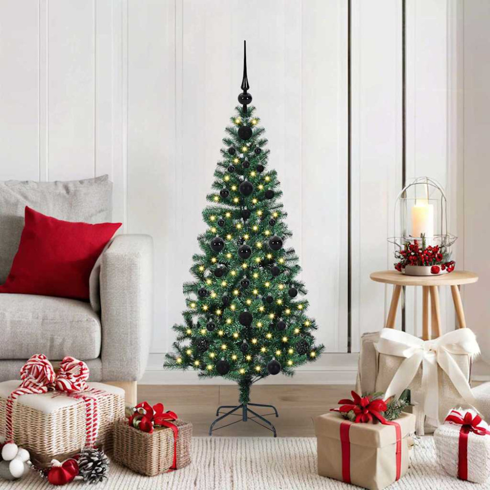 Produktbild för Konstgjord Förbelyst Julgran Grön 120 cm PVC och metall