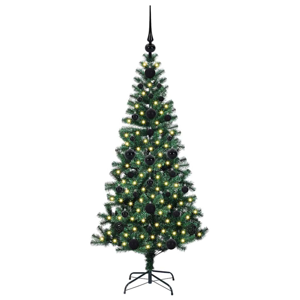 Produktbild för Konstgjord Förbelyst Julgran Grön 120 cm PVC och metall