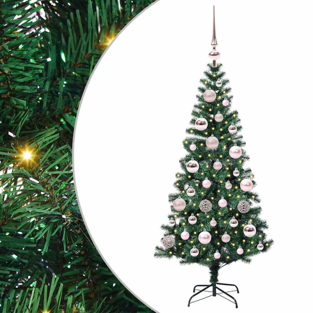 Produktbild för Konstgjord Förbelyst Julgran Grön 120 cm PVC och metall