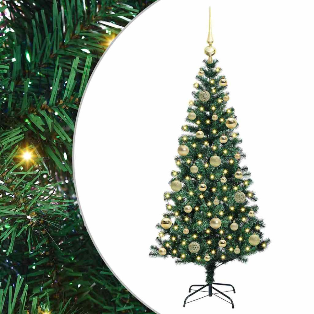 Produktbild för Konstgjord Förbelyst Julgran Grön 120 cm PVC och metall
