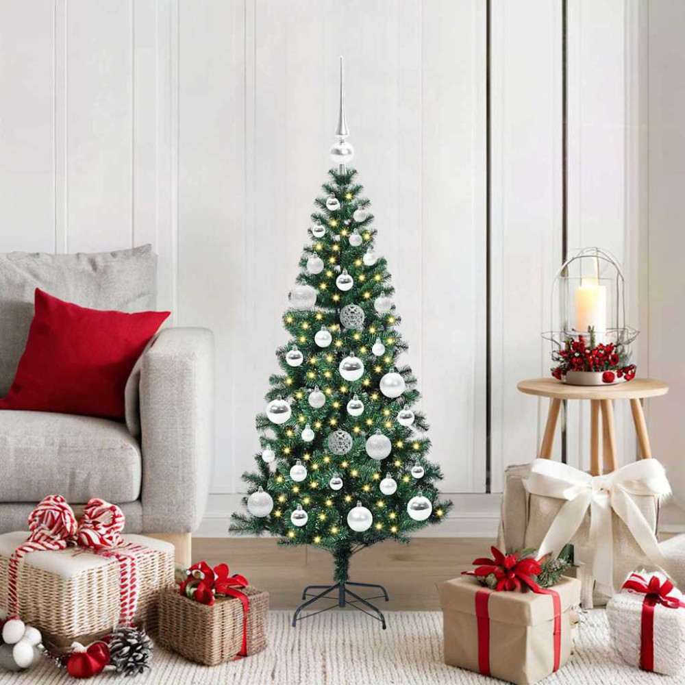 Produktbild för Konstgjord Förbelyst Julgran Grön 120 cm PVC och metall