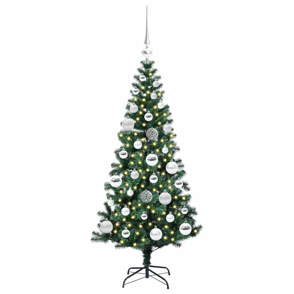 Produktbild för Konstgjord Förbelyst Julgran Grön 120 cm PVC och metall