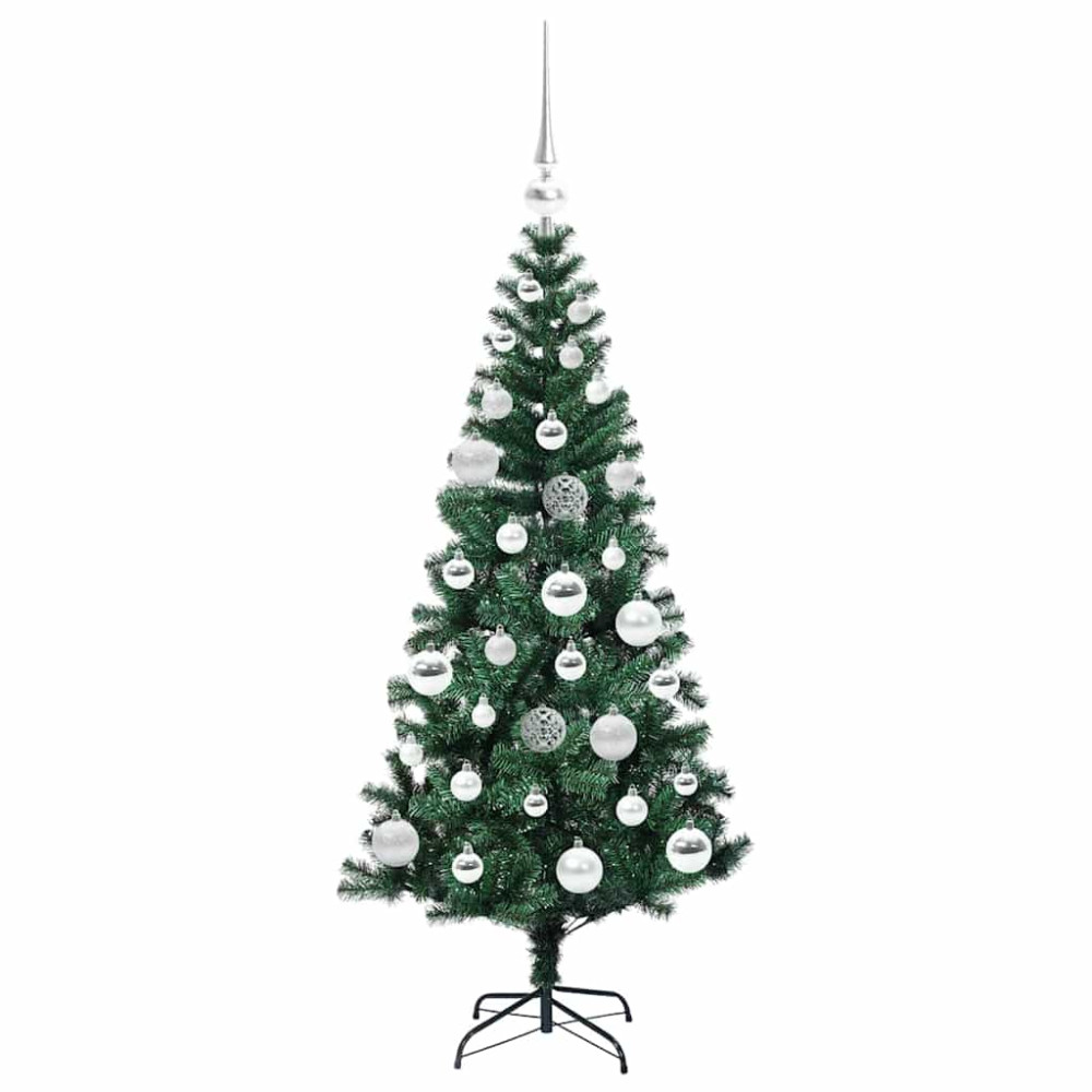 Produktbild för Konstgjord Förbelyst Julgran Grön 120 cm PVC och metall
