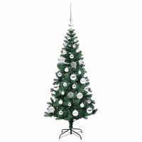 Produktbild för Konstgjord Förbelyst Julgran Grön 120 cm PVC och metall