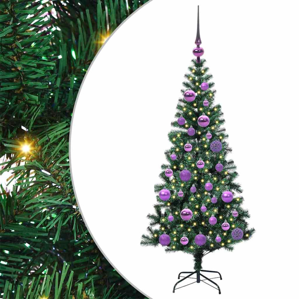 Produktbild för Konstgjord Förbelyst Julgran Grön 120 cm PVC och metall