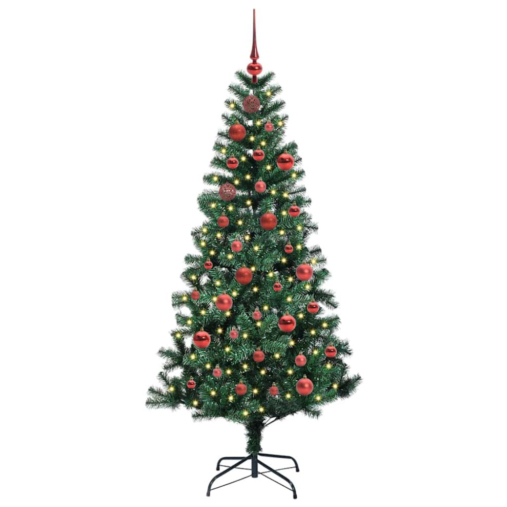 Produktbild för Konstgjord Förbelyst Julgran Grön 150 cm PVC och metall