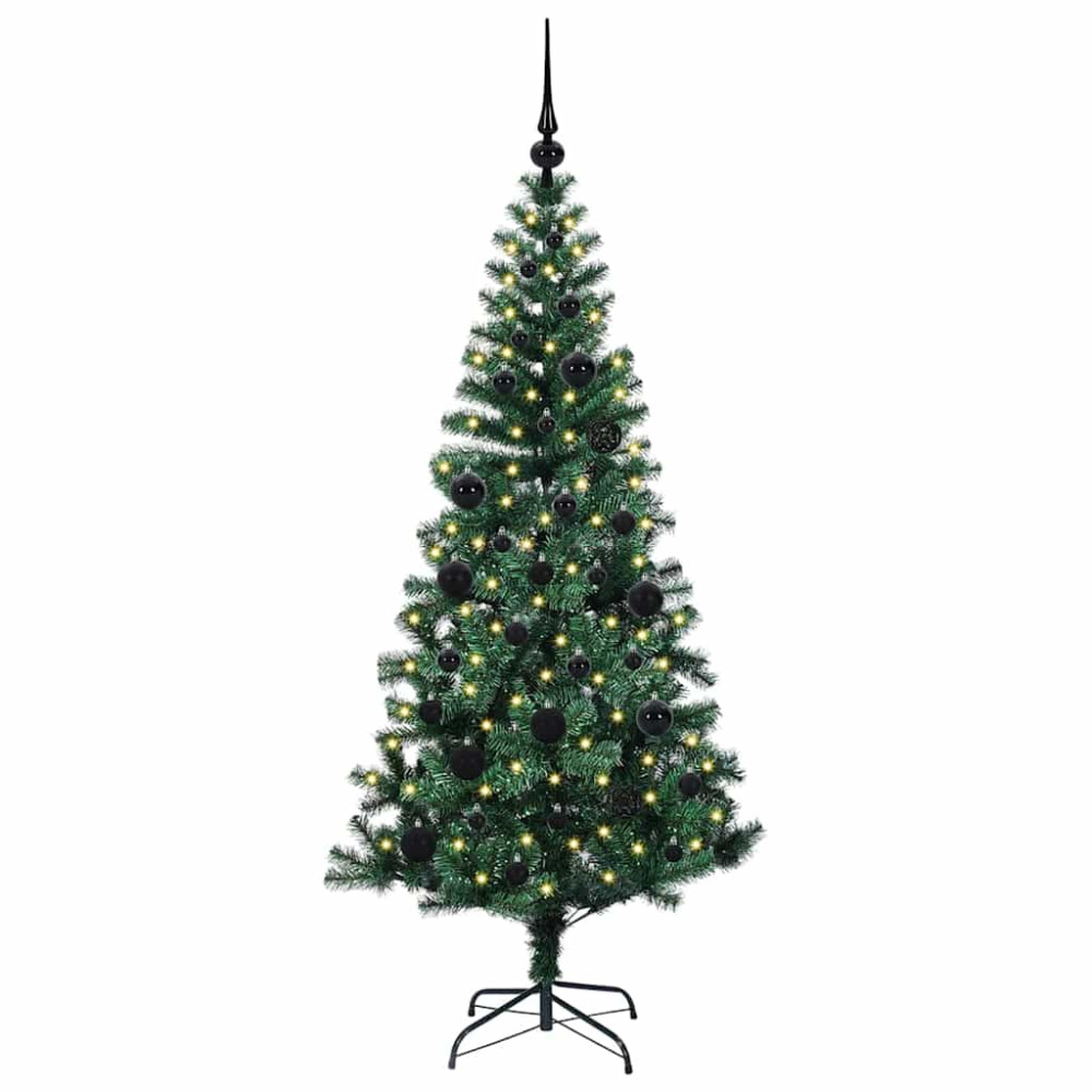 Produktbild för Konstgjord Förbelyst Julgran Grön 150 cm PVC och metall